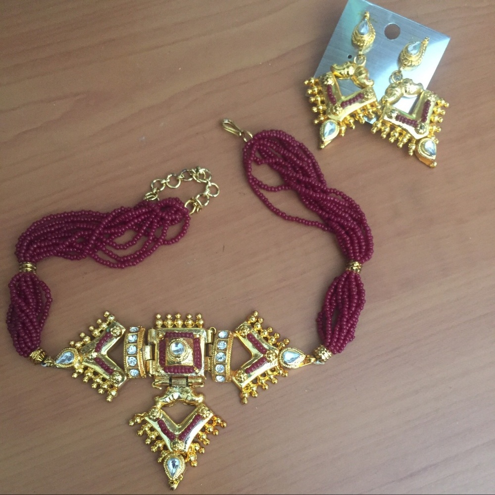 Burgundy Indian Necklace set
